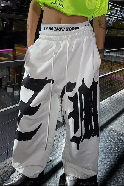 Drapey Letter Graphic Drawcord Curved Sweat Pants