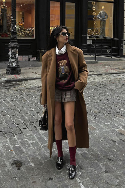 Retro Bear Embroidered Slim Knit Sweater