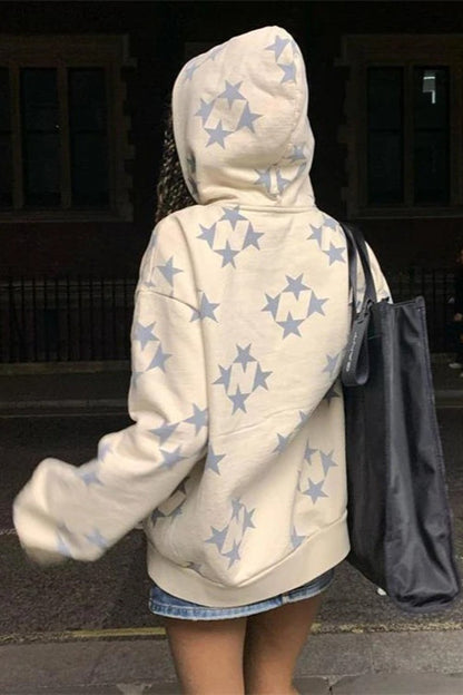 Star Print Zip Up Hoodie
