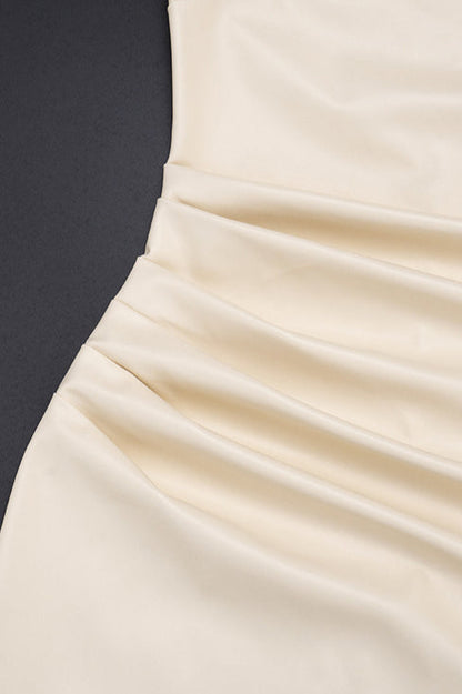Ruched Pu Leather Bodycon Dress