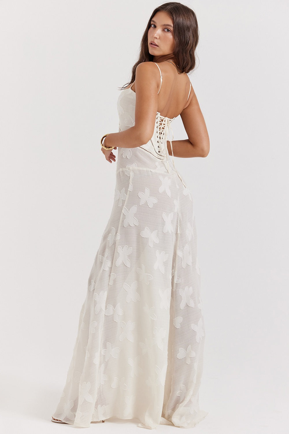 Bustier Seam Spaghetti Strap Devore Burnout Maxi Dress