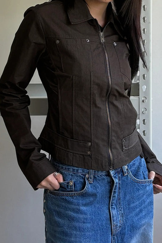 Zip Up Solid Color Utility Jacket