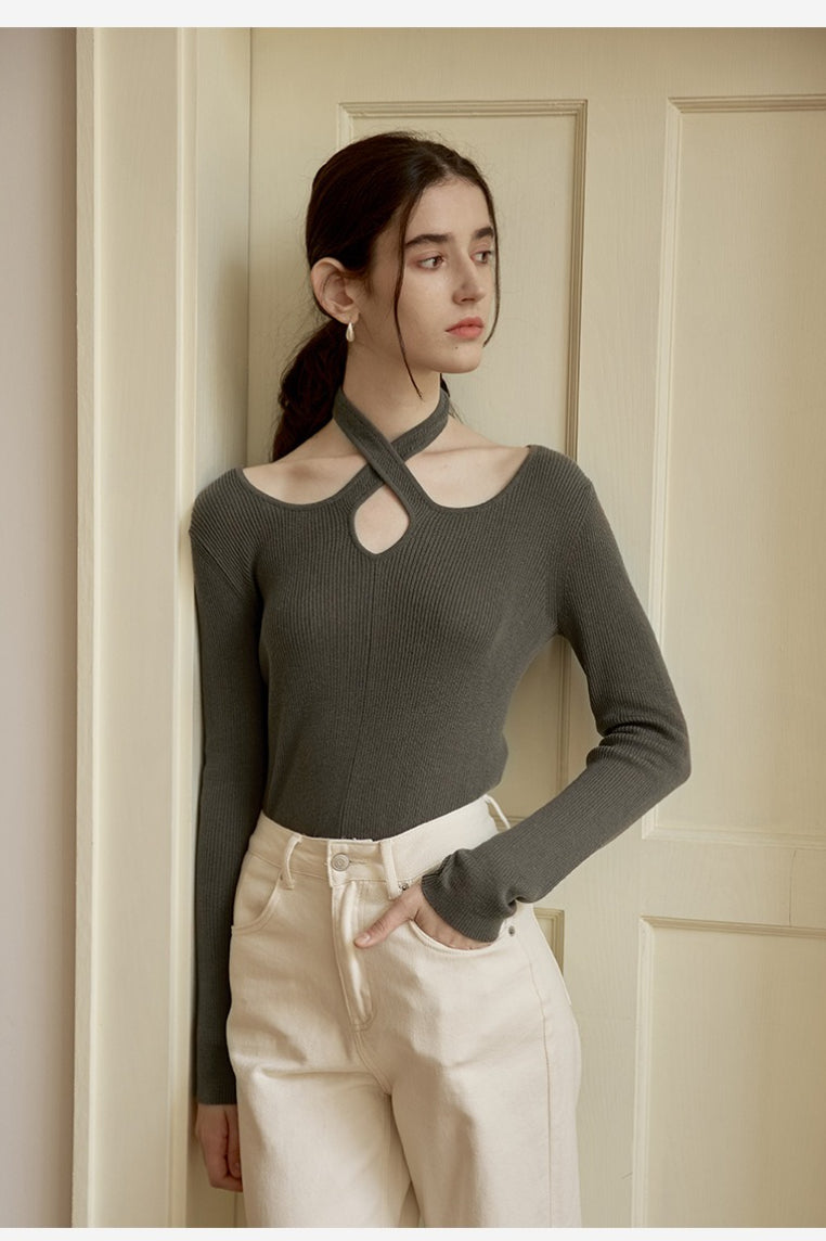 Halter Neck Openwork Wool Knit Top