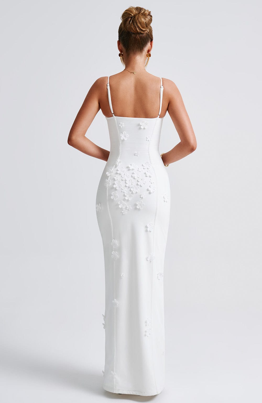 Sweetheart Corset 3D Floral Applique High Slit Bodycon Maxi Gown