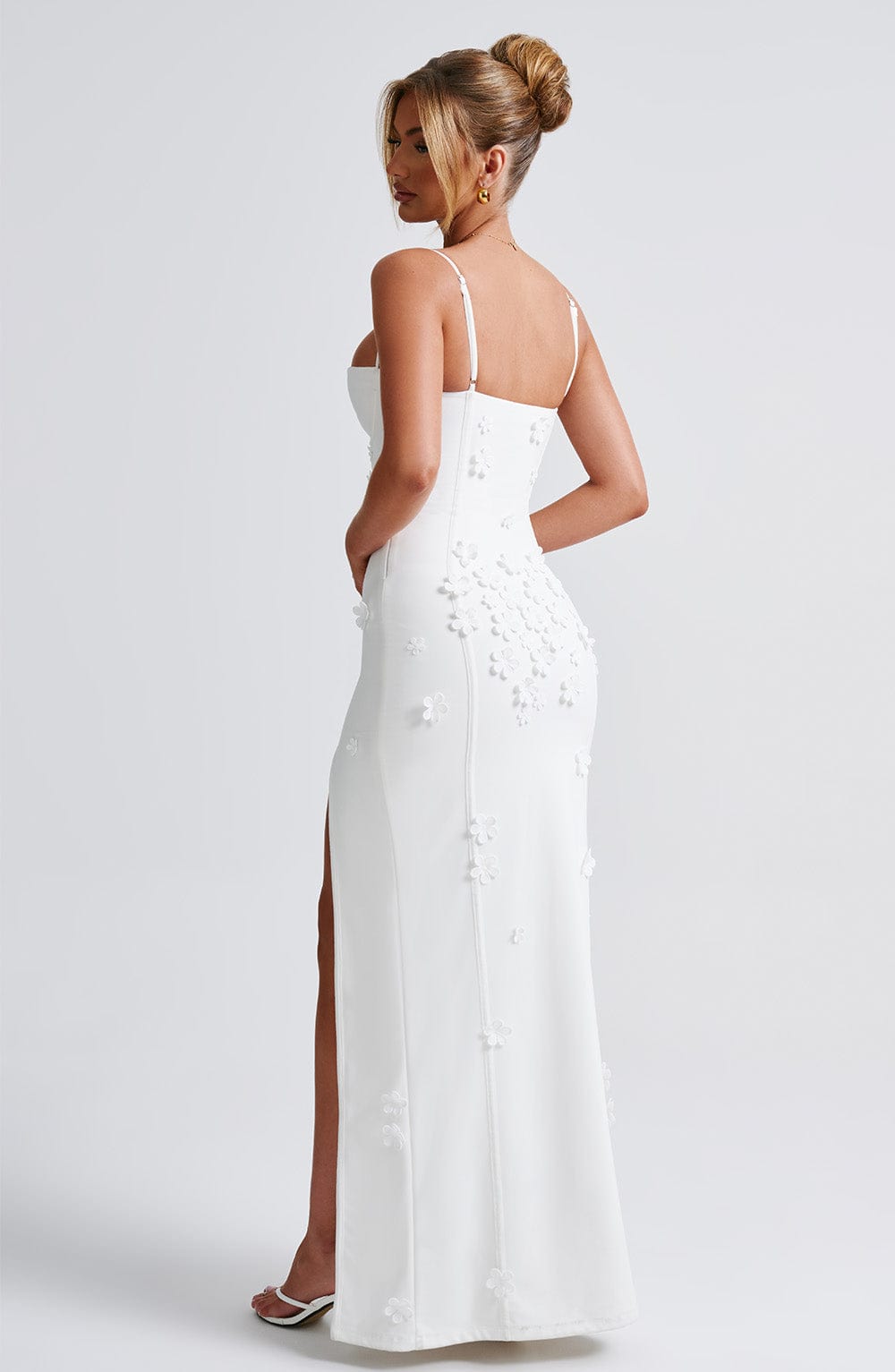 Sweetheart Corset 3D Floral Applique High Slit Bodycon Maxi Gown