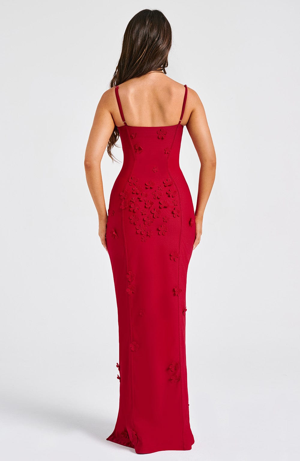 Sweetheart Corset 3D Floral Applique High Slit Bodycon Maxi Gown