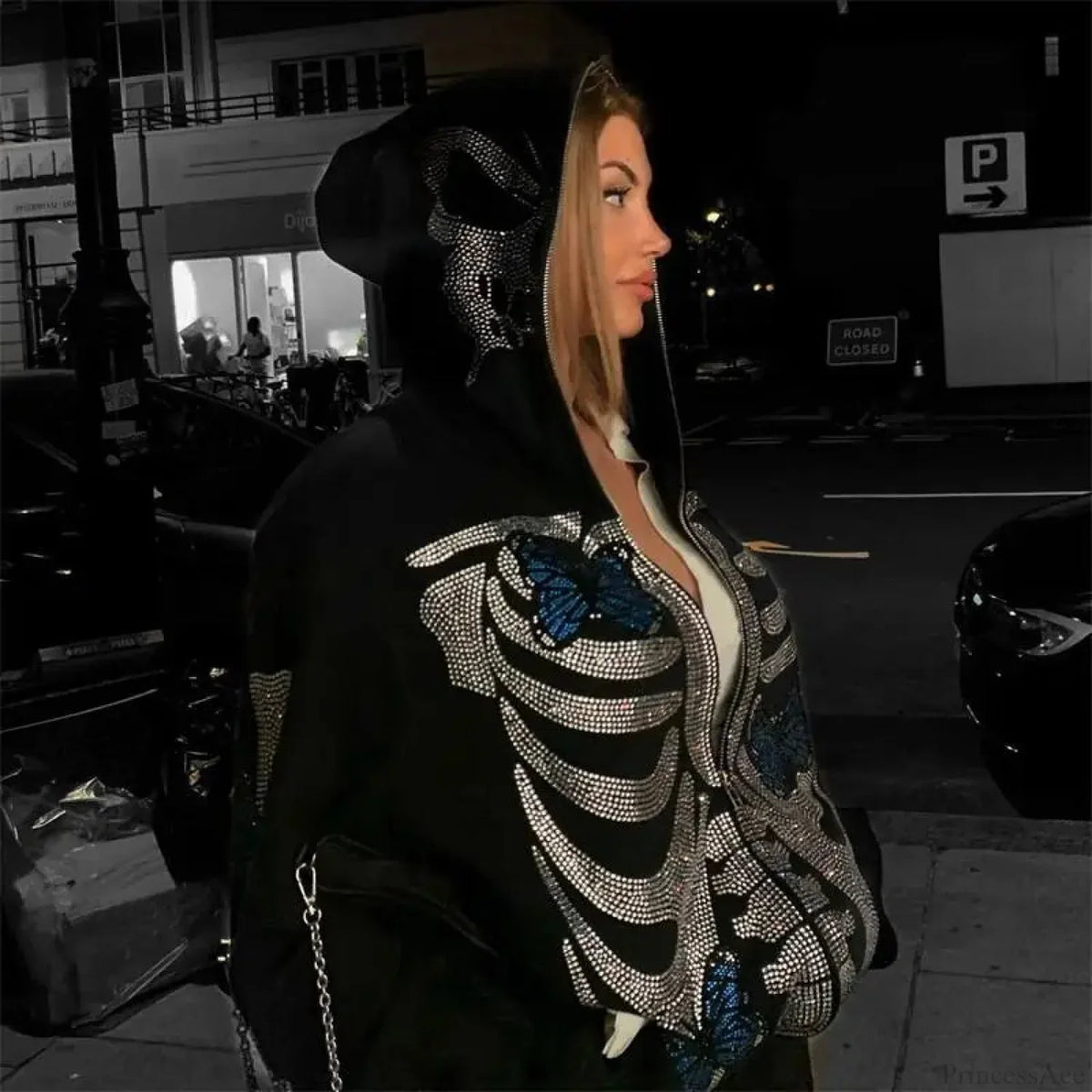 Dark Skeleton Butterfly Zip Hoodie