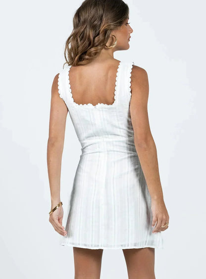 Scalloped Lace Trim Square Neck Mini Dress