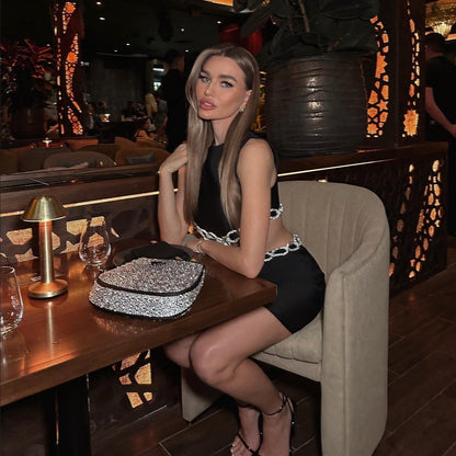 Crew Neck Sleeveless Chain Link Waist Cutout Mini Dress