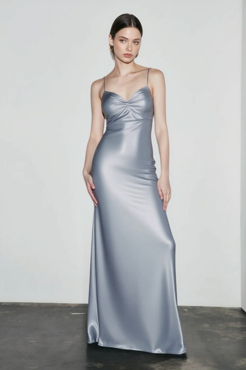 Sweetheart Spaghetti Strap Satin Bodycon Maxi Slip Dress