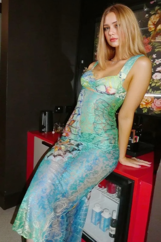 Sweetheart Bust Cutout Butterfly Wing Graphic Maxi Dress