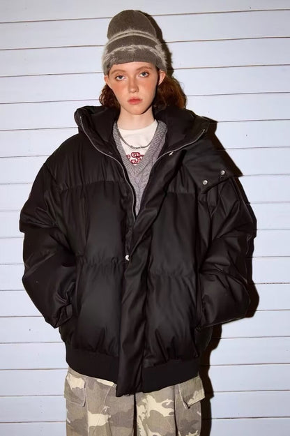 Stand Collar High Neck Hooded Puffer Jacket
