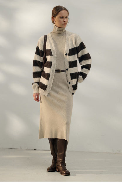 Textured Stripe V-Neck Knit Top