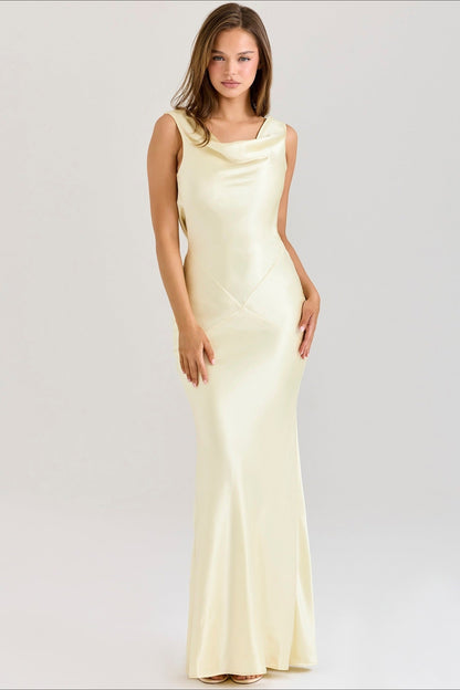 Elegant Satin Sleeveless Off-Shoulder Bodycon Solid Formal Dress