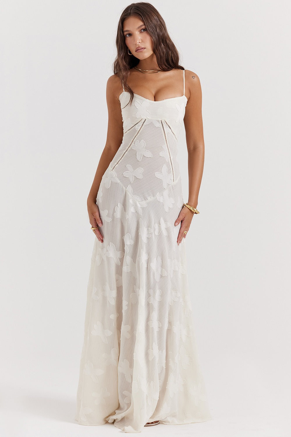 Bustier Seam Spaghetti Strap Devore Burnout Maxi Dress