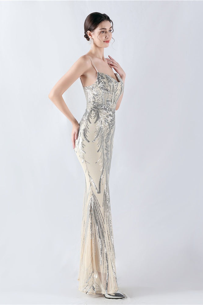 Boned Sequin Embroidered Formal Dress