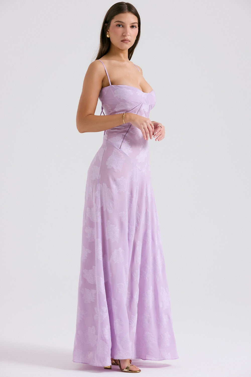 Bustier Seam Spaghetti Strap Devore Burnout Maxi Dress