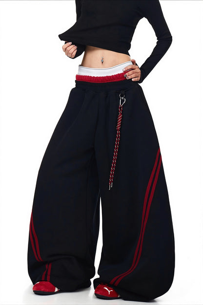 Double Waist Stripe Panel Pants