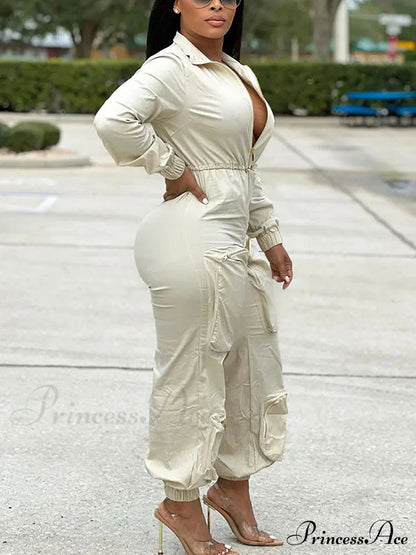 Deep V Shawl Collar Bishop Sleeve Jumpsuit