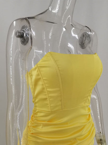 Strapless Corset Bodice Ruched Bodycon Mini Dress