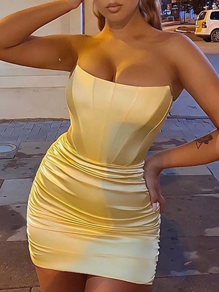 Strapless Corset Bodice Ruched Bodycon Mini Dress