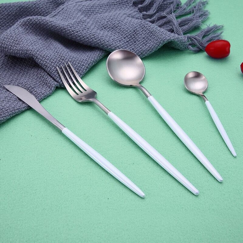 Modern White Silver Flatware Set - 24 Piece