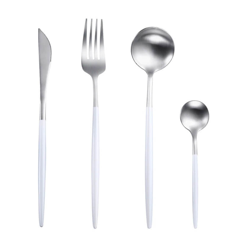 Modern White Silver Flatware Set - 24 Piece
