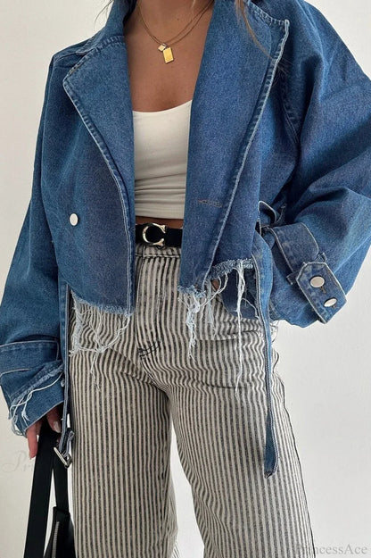 Distressed Lapel Denim Chic Jacket