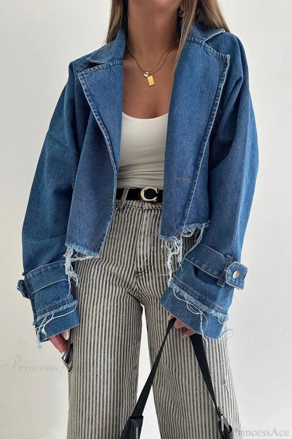 Distressed Lapel Denim Chic Jacket