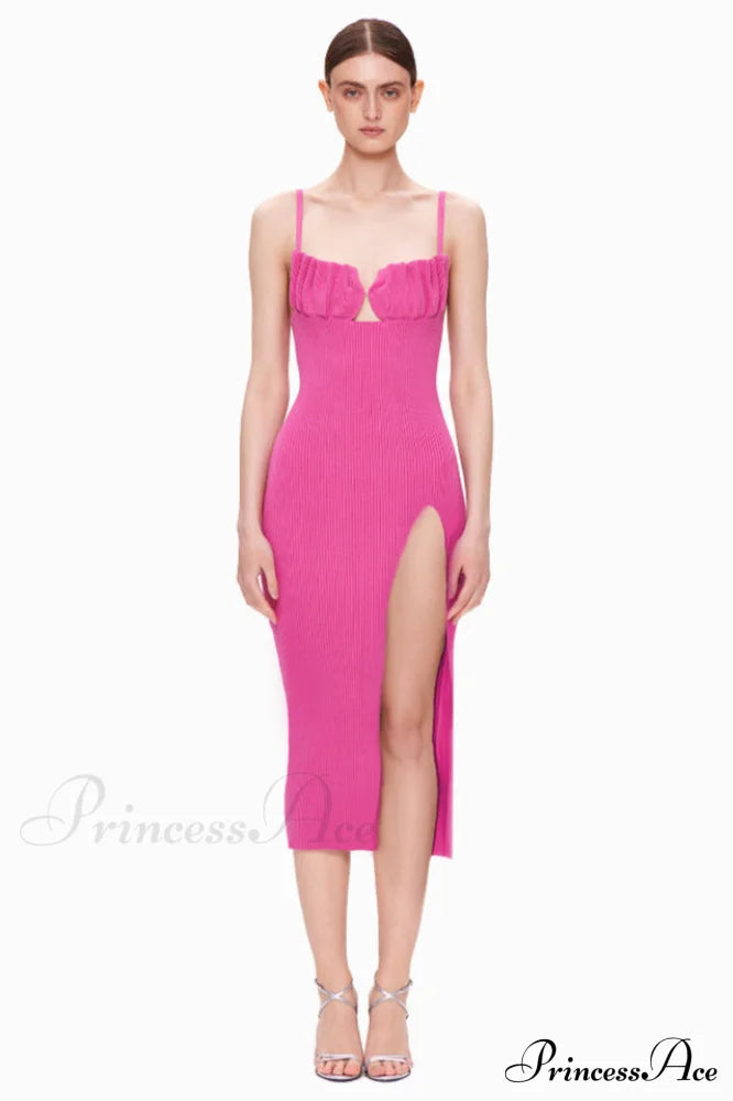 Draped Bustier Stylish Ribbed Midi Dress