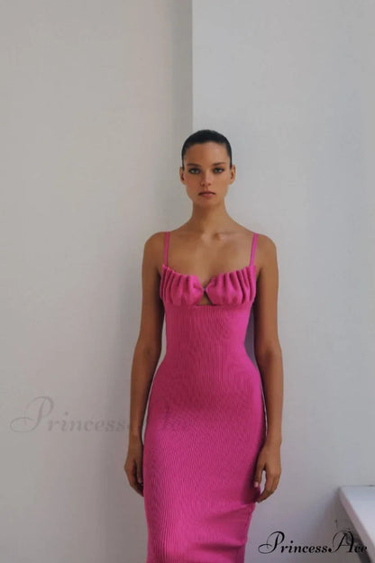 Draped Bustier Stylish Ribbed Midi Dress