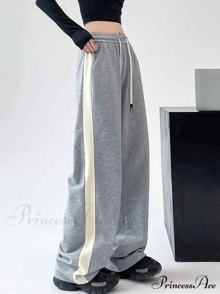 Drawstring Contrast Trim Trendy Wide Leg Sweatpants