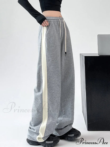 Drawstring Contrast Trim Trendy Wide Leg Sweatpants