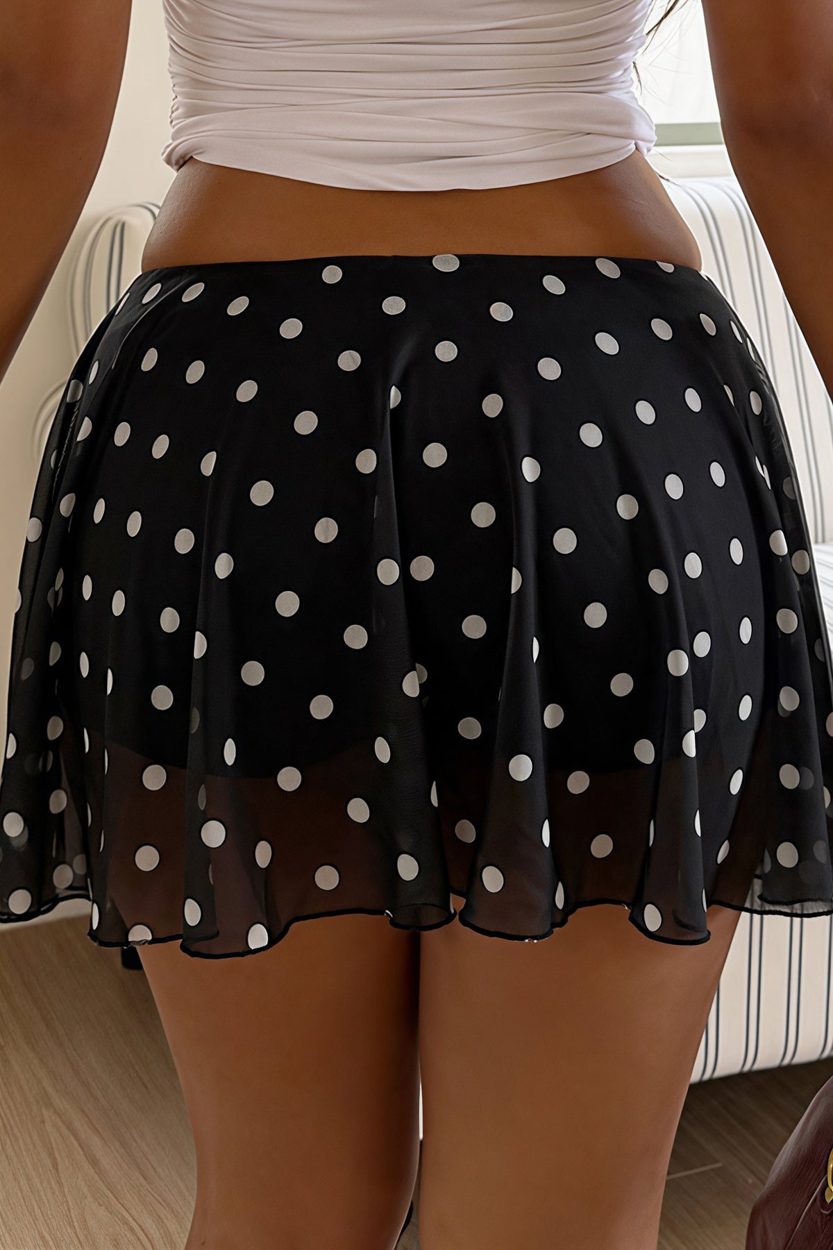 Sheer Polka Dot Mesh Mini Skirt