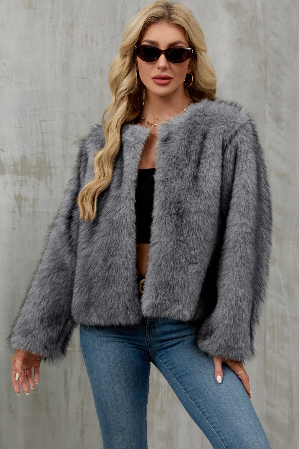 Cropped Faux Fur Zip Coat