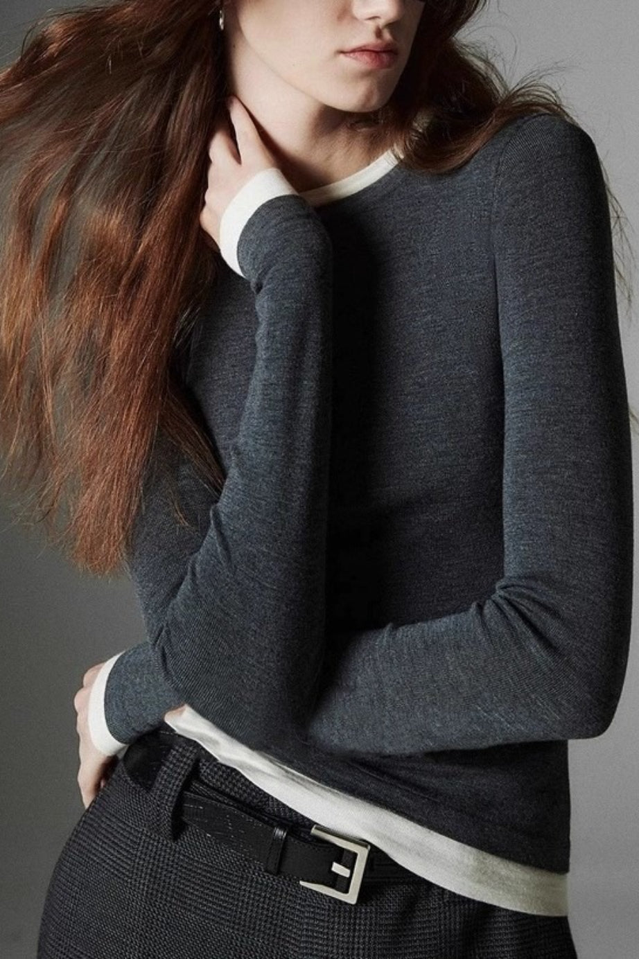 Color Block Multi Collar Knit Top
