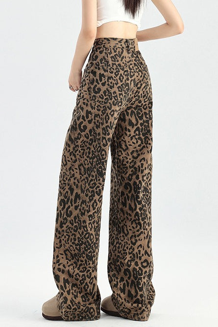 Leopard Print Wide-Leg Jeans