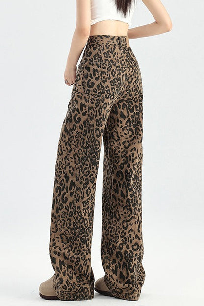 Leopard Print Wide-Leg Jeans