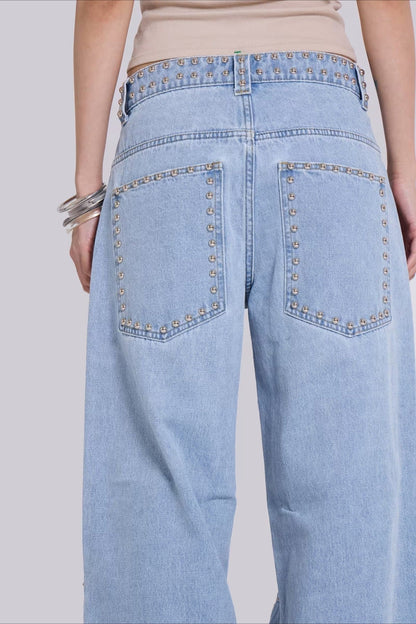 Beaded Wide Leg Denim Jeans