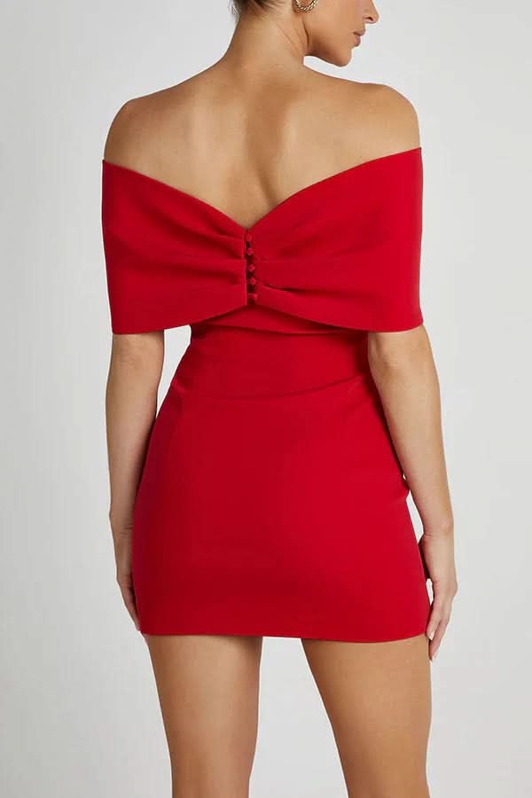 Off Shoulder Structured Bow Front Bodycon Mini Dress