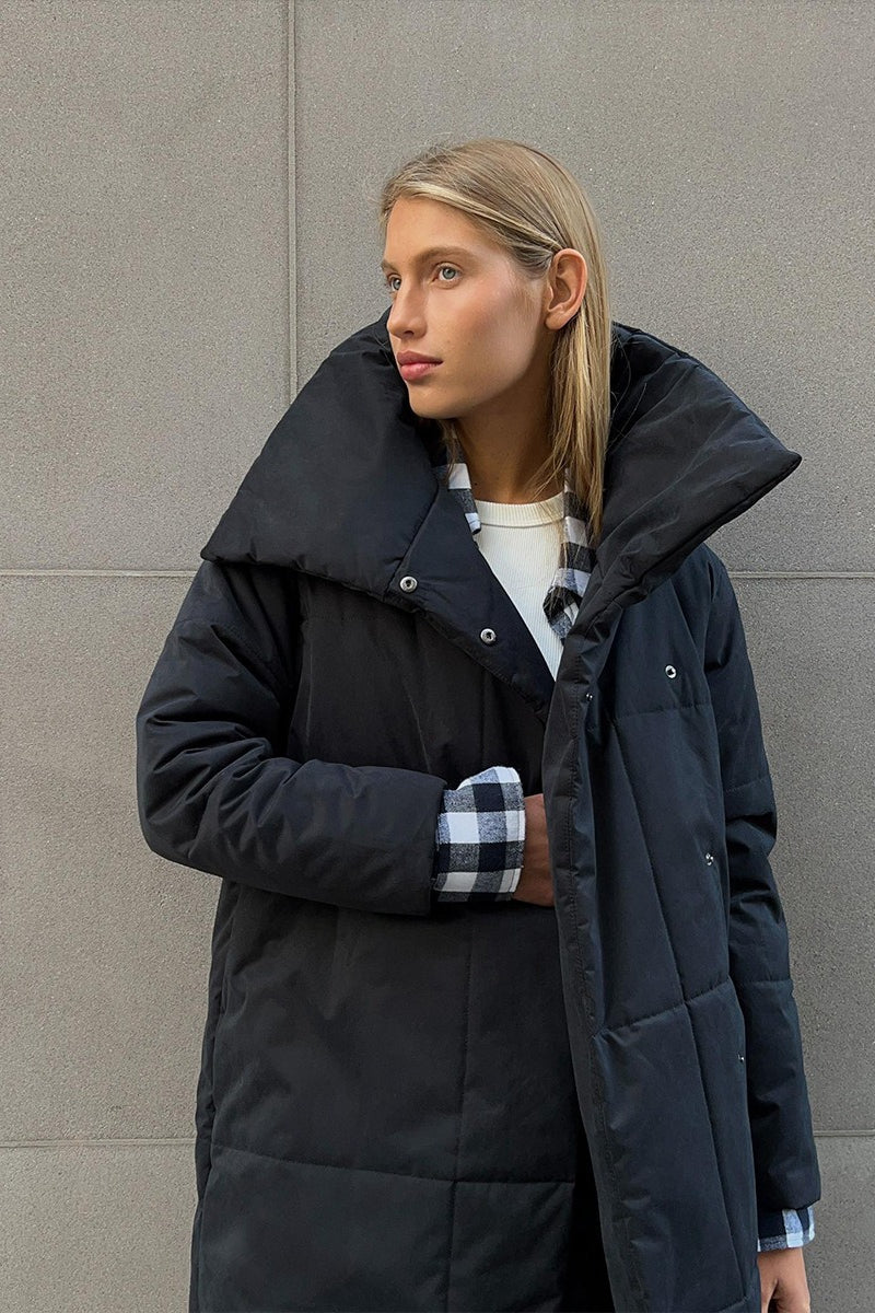 Long Stand Collar Relaxed Quilted Puffer Jacket