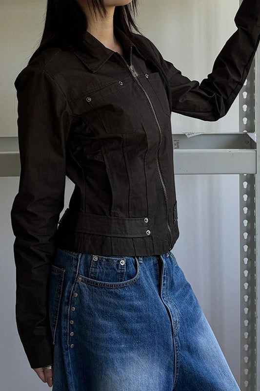 Zip Up Solid Color Utility Jacket