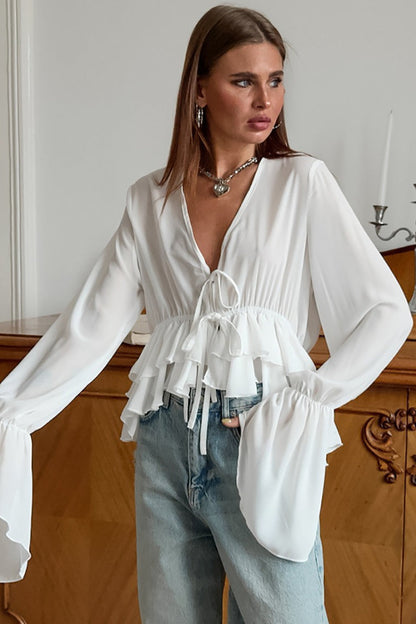 Relaxed Tie Front Chiffon Blouse