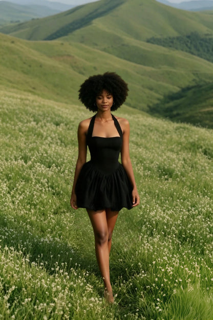 Sleeveless Halter Bubble Mini Dress