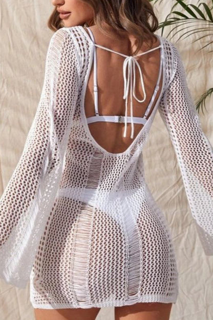 Sexy Backless Crochet Bikini Cover Up