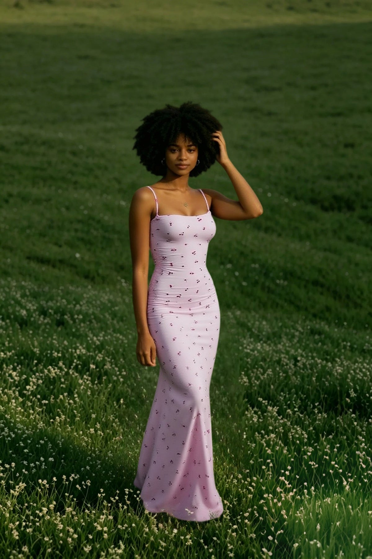 Spaghetti Strap Square Neck Print Mermaid Bodycon Maxi Dress