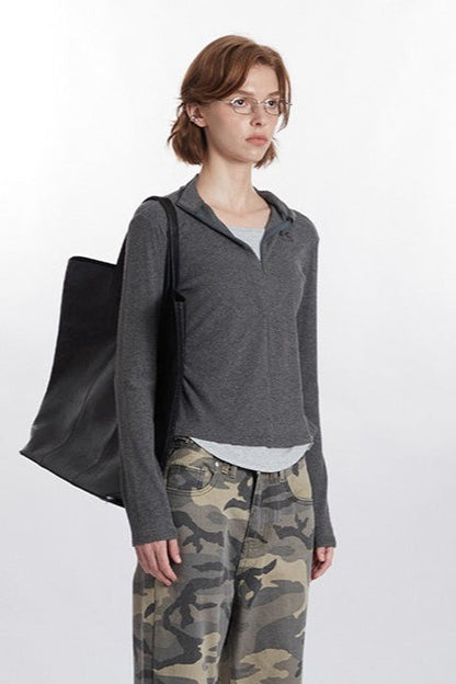 Mock Two-Piece Half-Zip Knit Top