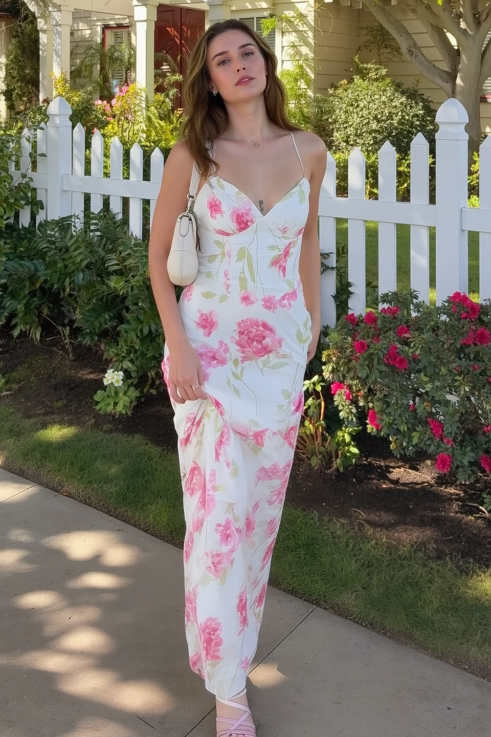 Sweetheart Neckline Floral Print Spaghetti Strap Bustier Maxi Dress