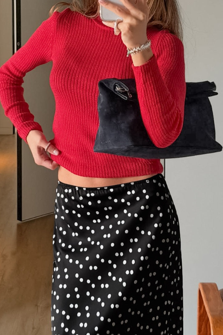 Polka-Dot Lace-Hem Maxi Skirt