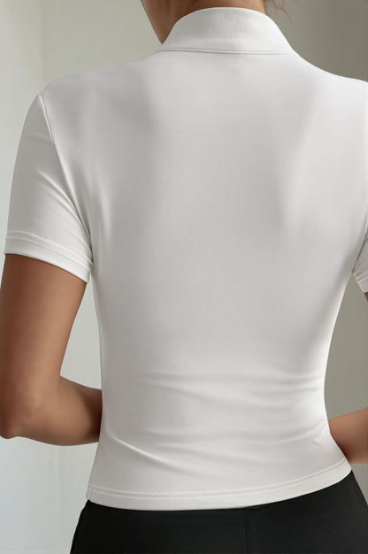 Zip Front Solid Slim Blouse